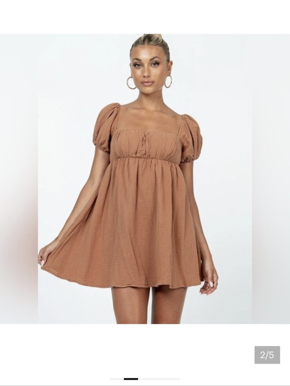 Princess Polly,Brown Puff-Sleeve Mini Dress, Size 6